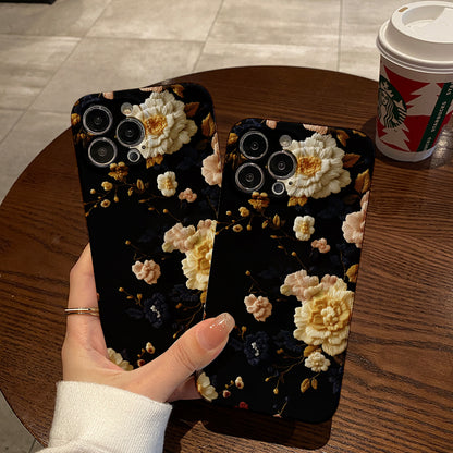 Embroidered Floral Design on Black Backgroundphone case for iPhone/16/15/14/13/12/181/Plus/Pro/Max Hot sale wholesale customizable pattern cases