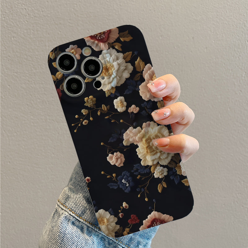 Embroidered Floral Design on Black Backgroundphone case for iPhone/16/15/14/13/12/181/Plus/Pro/Max Hot sale wholesale customizable pattern cases