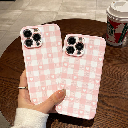 Pink and White Checkered Heart Patternphone case for iPhone/16/15/14/13/12/199/Plus/Pro/Max Hot sale wholesale customizable pattern cases