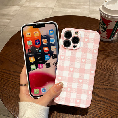 Pink and White Checkered Heart Patternphone case for iPhone/16/15/14/13/12/199/Plus/Pro/Max Hot sale wholesale customizable pattern cases