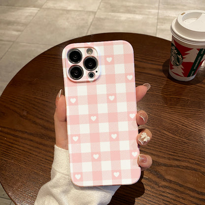 Pink and White Checkered Heart Patternphone case for iPhone/16/15/14/13/12/199/Plus/Pro/Max Hot sale wholesale customizable pattern cases