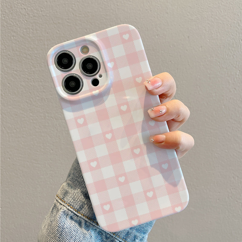 Pink and White Checkered Heart Patternphone case for iPhone/16/15/14/13/12/199/Plus/Pro/Max Hot sale wholesale customizable pattern cases