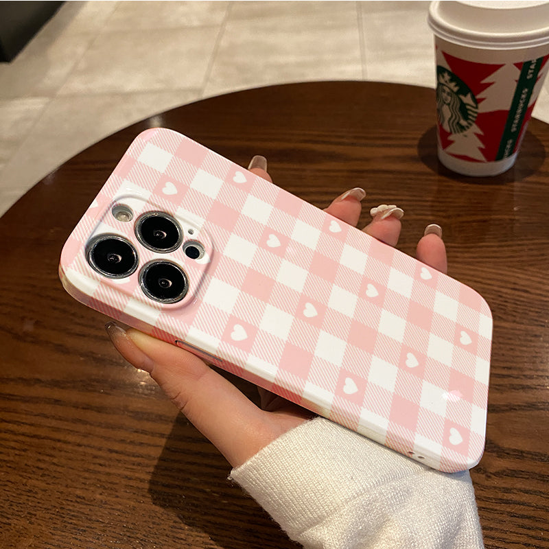 Pink and White Checkered Heart Patternphone case for iPhone/16/15/14/13/12/199/Plus/Pro/Max Hot sale wholesale customizable pattern cases