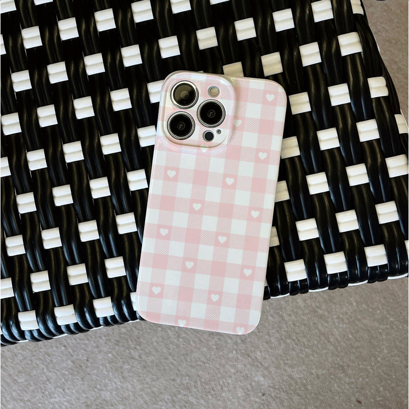 Pink and White Checkered Heart Patternphone case for iPhone/16/15/14/13/12/199/Plus/Pro/Max Hot sale wholesale customizable pattern cases