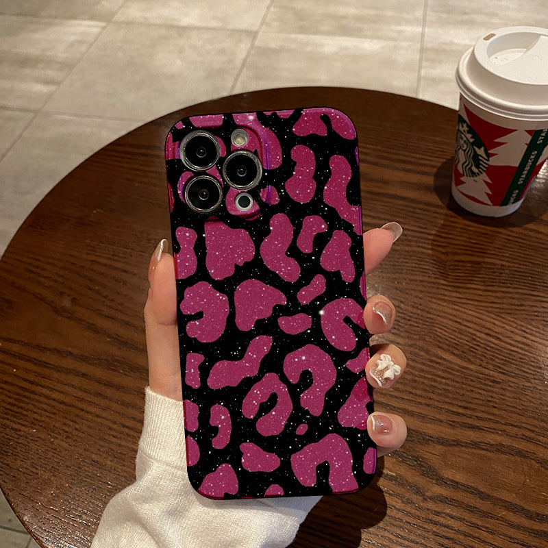 Pink Leopard Print with Glitterphone case for iPhone/16/15/14/13/12/200/Plus/Pro/Max Hot sale wholesale customizable pattern cases