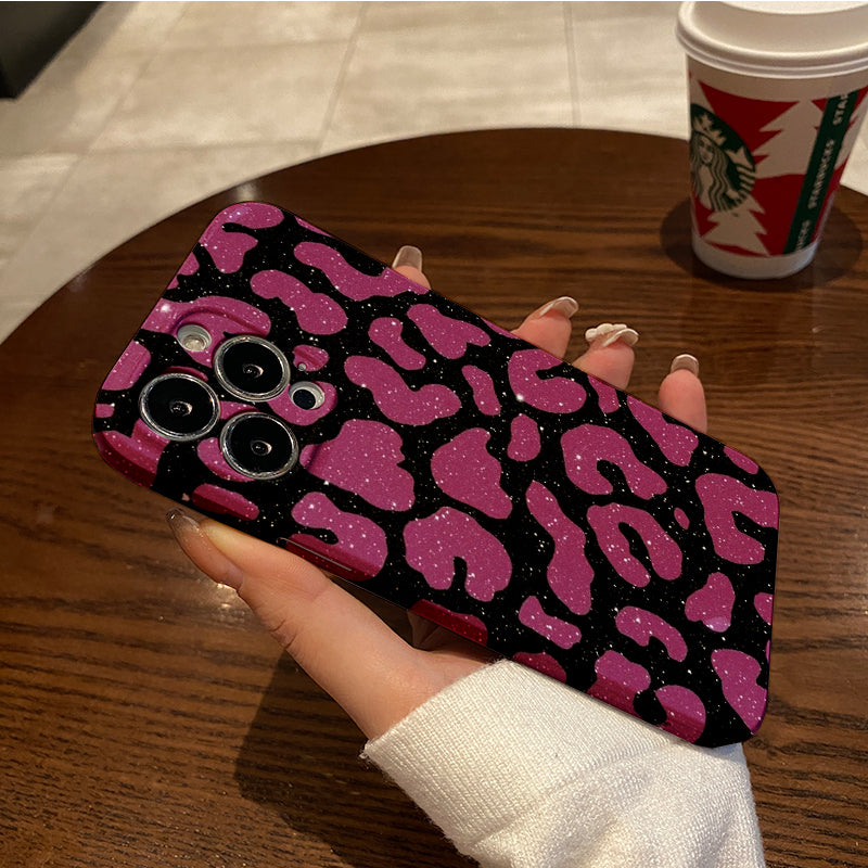 Pink Leopard Print with Glitterphone case for iPhone/16/15/14/13/12/200/Plus/Pro/Max Hot sale wholesale customizable pattern cases