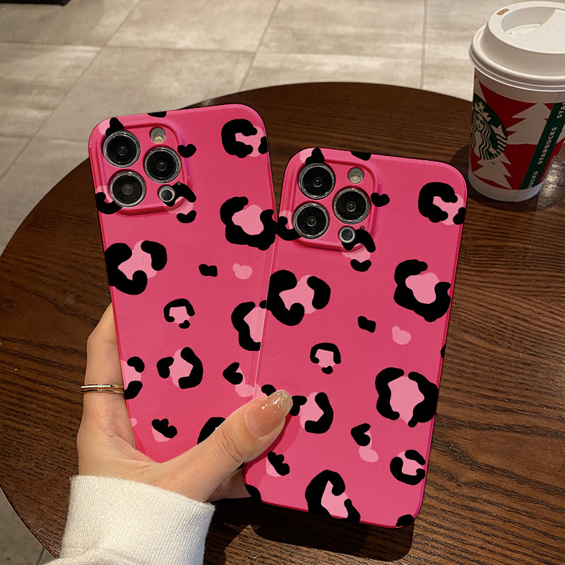 Pink and Black Heart - Shaped Leopard Printphone case for iPhone/16/15/14/13/12/204/Plus/Pro/Max Hot sale wholesale customizable pattern cases