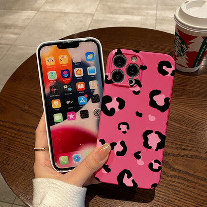 Pink and Black Heart - Shaped Leopard Printphone case for iPhone/16/15/14/13/12/204/Plus/Pro/Max Hot sale wholesale customizable pattern cases