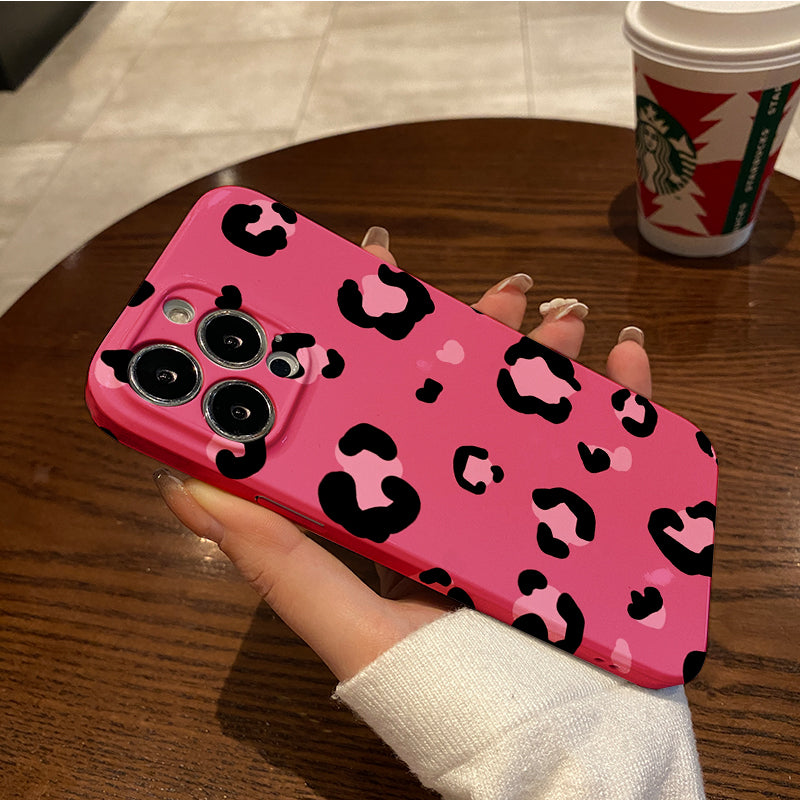 Pink and Black Heart - Shaped Leopard Printphone case for iPhone/16/15/14/13/12/204/Plus/Pro/Max Hot sale wholesale customizable pattern cases