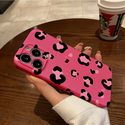 Pink and Black Heart - Shaped Leopard Printphone case for iPhone/16/15/14/13/12/204/Plus/Pro/Max Hot sale wholesale customizable pattern cases