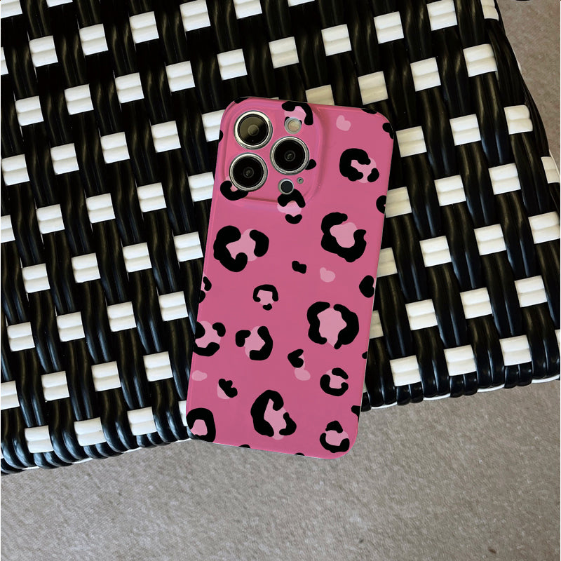 Pink and Black Heart - Shaped Leopard Printphone case for iPhone/16/15/14/13/12/204/Plus/Pro/Max Hot sale wholesale customizable pattern cases