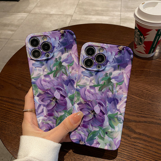 Soft Purple Floral Oil Painting Patternphone case for iPhone/16/15/14/13/12/208/Plus/Pro/Max Hot sale wholesale customizable pattern cases