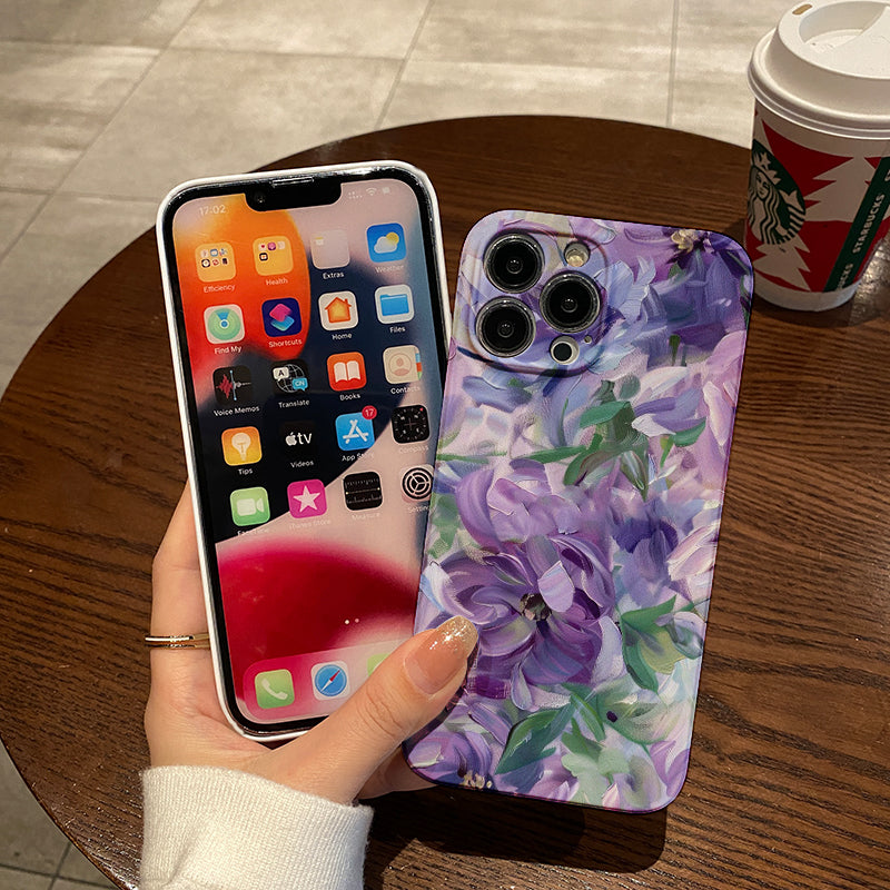 Soft Purple Floral Oil Painting Patternphone case for iPhone/16/15/14/13/12/208/Plus/Pro/Max Hot sale wholesale customizable pattern cases