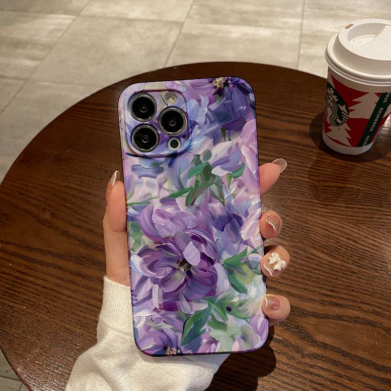 Soft Purple Floral Oil Painting Patternphone case for iPhone/16/15/14/13/12/208/Plus/Pro/Max Hot sale wholesale customizable pattern cases