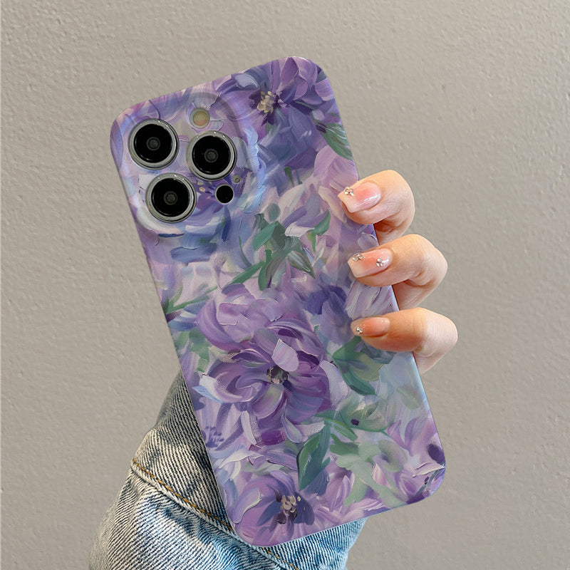 Soft Purple Floral Oil Painting Patternphone case for iPhone/16/15/14/13/12/208/Plus/Pro/Max Hot sale wholesale customizable pattern cases