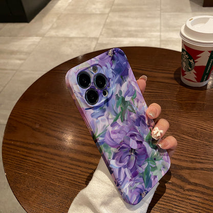 Soft Purple Floral Oil Painting Patternphone case for iPhone/16/15/14/13/12/208/Plus/Pro/Max Hot sale wholesale customizable pattern cases