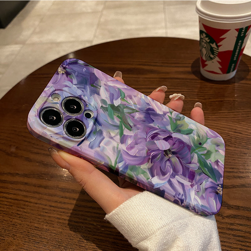 Soft Purple Floral Oil Painting Patternphone case for iPhone/16/15/14/13/12/208/Plus/Pro/Max Hot sale wholesale customizable pattern cases