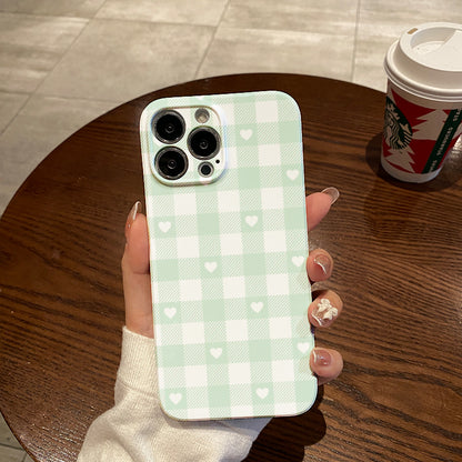 Light Green Checkered Heart Patternphone case for iPhone/16/15/14/13/12/211/Plus/Pro/Max Hot sale wholesale customizable pattern cases