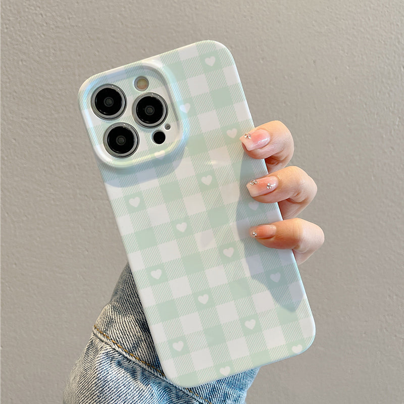 Light Green Checkered Heart Patternphone case for iPhone/16/15/14/13/12/211/Plus/Pro/Max Hot sale wholesale customizable pattern cases