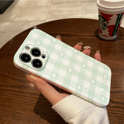 Light Green Checkered Heart Patternphone case for iPhone/16/15/14/13/12/211/Plus/Pro/Max Hot sale wholesale customizable pattern cases