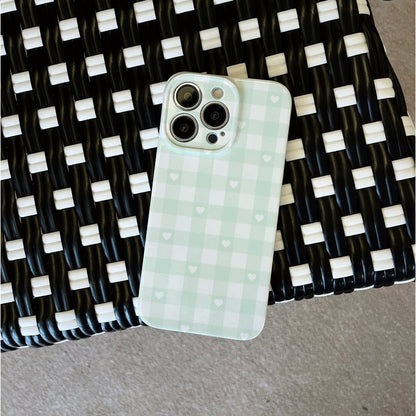 Light Green Checkered Heart Patternphone case for iPhone/16/15/14/13/12/211/Plus/Pro/Max Hot sale wholesale customizable pattern cases