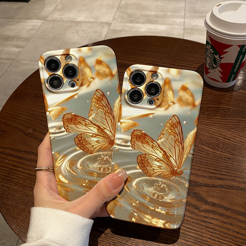 Golden Butterflies Over Water Ripplesphone case for iPhone/16/15/14/13/12/225/Plus/Pro/Max Hot sale wholesale customizable pattern cases