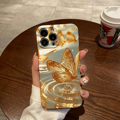 Golden Butterflies Over Water Ripplesphone case for iPhone/16/15/14/13/12/225/Plus/Pro/Max Hot sale wholesale customizable pattern cases