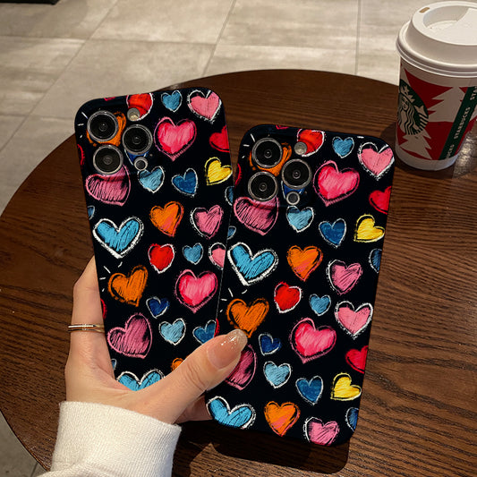 Colorful Hand - drawn Hearts on Dark Backgroundphone case for iPhone/16/15/14/13/12/248/Plus/Pro/Max Hot sale wholesale customizable pattern cases