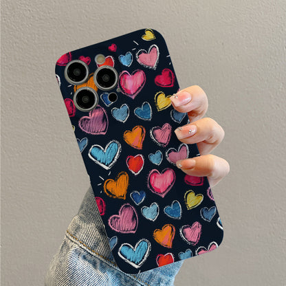 Colorful Hand - drawn Hearts on Dark Backgroundphone case for iPhone/16/15/14/13/12/248/Plus/Pro/Max Hot sale wholesale customizable pattern cases