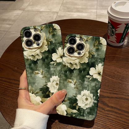 Elegant White Roses on Teal Backgroundphone case for iPhone/16/15/14/13/12/252/Plus/Pro/Max Hot sale wholesale customizable pattern cases