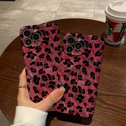 Glittery Pink Leopard Print with 'Love Yourself' Messagephone case for iPhone/16/15/14/13/12/253/Plus/Pro/Max Hot sale wholesale customizable pattern cases