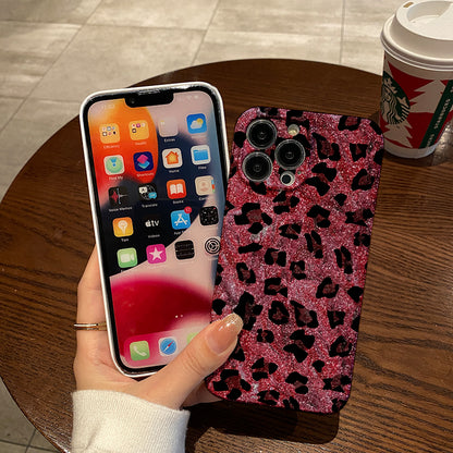 Glittery Pink Leopard Print with 'Love Yourself' Messagephone case for iPhone/16/15/14/13/12/253/Plus/Pro/Max Hot sale wholesale customizable pattern cases