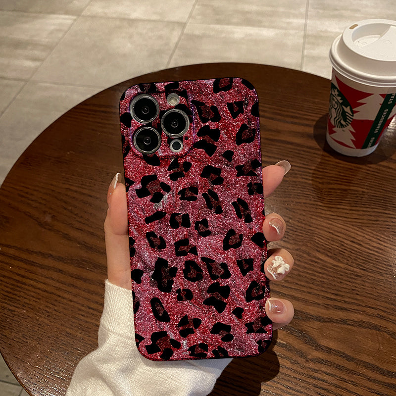 Glittery Pink Leopard Print with 'Love Yourself' Messagephone case for iPhone/16/15/14/13/12/253/Plus/Pro/Max Hot sale wholesale customizable pattern cases