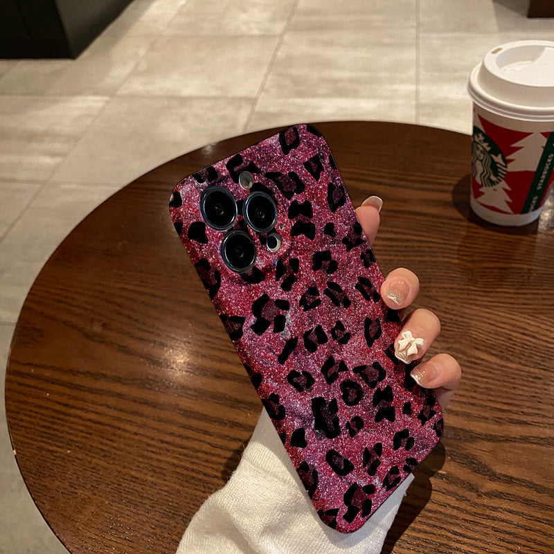 Glittery Pink Leopard Print with 'Love Yourself' Messagephone case for iPhone/16/15/14/13/12/253/Plus/Pro/Max Hot sale wholesale customizable pattern cases