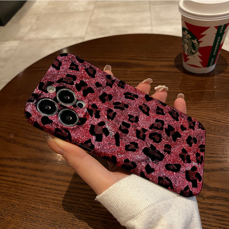 Glittery Pink Leopard Print with 'Love Yourself' Messagephone case for iPhone/16/15/14/13/12/253/Plus/Pro/Max Hot sale wholesale customizable pattern cases