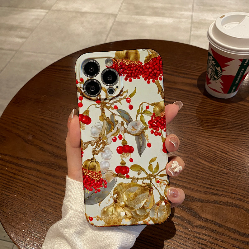 Exquisite Branch with Golden and Red Ornamentsphone case for iPhone/16/15/14/13/12/257/Plus/Pro/Max Hot sale wholesale customizable pattern cases