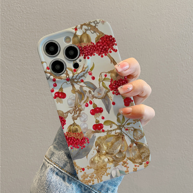 Exquisite Branch with Golden and Red Ornamentsphone case for iPhone/16/15/14/13/12/257/Plus/Pro/Max Hot sale wholesale customizable pattern cases