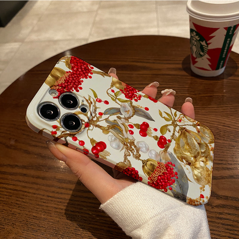 Exquisite Branch with Golden and Red Ornamentsphone case for iPhone/16/15/14/13/12/257/Plus/Pro/Max Hot sale wholesale customizable pattern cases