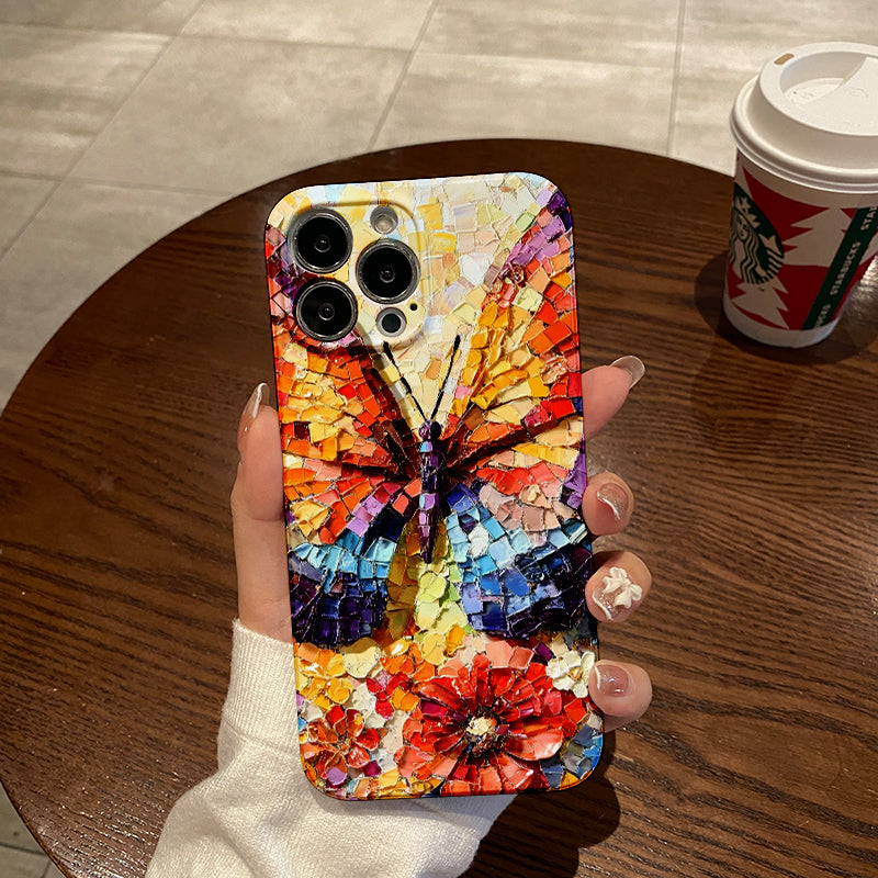 Vibrant Mosaic - style Butterfly with Flowersphone case for iPhone/16/15/14/13/12/259/Plus/Pro/Max Hot sale wholesale customizable pattern cases