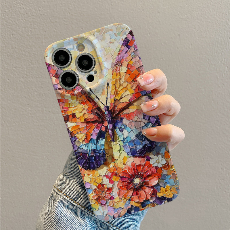 Vibrant Mosaic - style Butterfly with Flowersphone case for iPhone/16/15/14/13/12/259/Plus/Pro/Max Hot sale wholesale customizable pattern cases