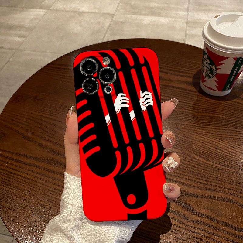 Microphone with Hands Emerging, Red Backgroundphone case for iPhone/16/15/14/13/12/260/Plus/Pro/Max Hot sale wholesale customizable pattern cases