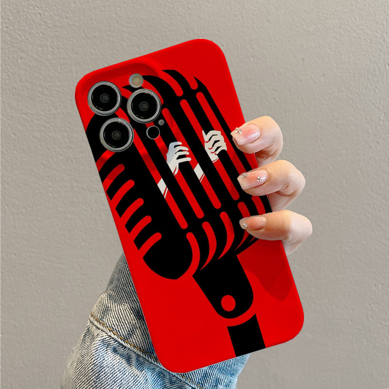 Microphone with Hands Emerging, Red Backgroundphone case for iPhone/16/15/14/13/12/260/Plus/Pro/Max Hot sale wholesale customizable pattern cases