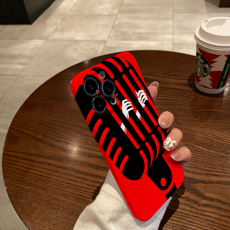 Microphone with Hands Emerging, Red Backgroundphone case for iPhone/16/15/14/13/12/260/Plus/Pro/Max Hot sale wholesale customizable pattern cases