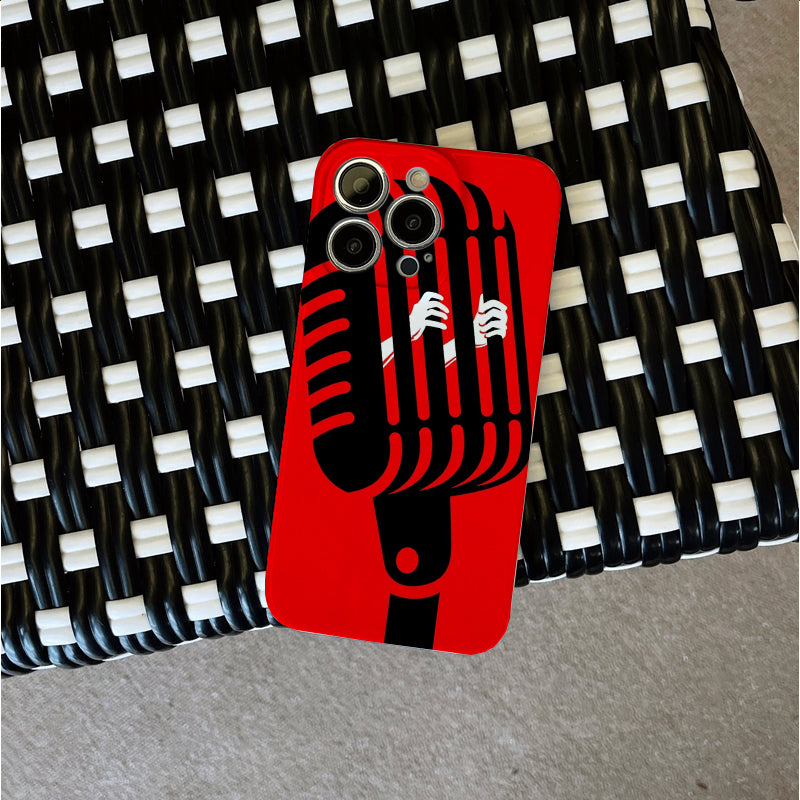 Microphone with Hands Emerging, Red Backgroundphone case for iPhone/16/15/14/13/12/260/Plus/Pro/Max Hot sale wholesale customizable pattern cases