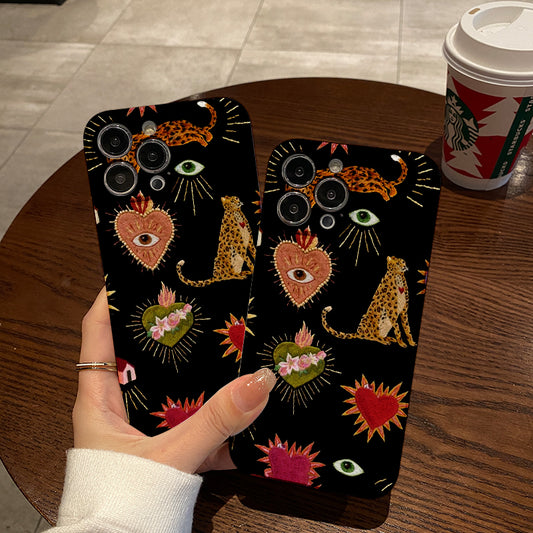 Embroidered Symbols and Animals on Black Backgroundphone case for iPhone/16/15/14/13/12/263/Plus/Pro/Max Hot sale wholesale customizable pattern cases