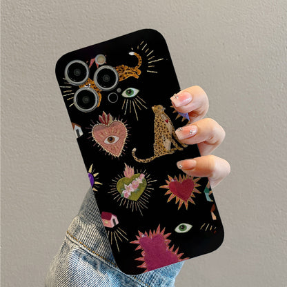 Embroidered Symbols and Animals on Black Backgroundphone case for iPhone/16/15/14/13/12/263/Plus/Pro/Max Hot sale wholesale customizable pattern cases