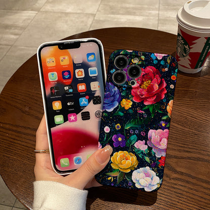 Colorful Floral Pattern on Dark Background with Glitterphone case for iPhone/16/15/14/13/12/266/Plus/Pro/Max Hot sale wholesale customizable pattern cases