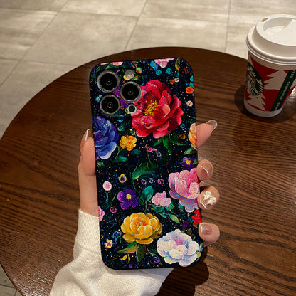 Colorful Floral Pattern on Dark Background with Glitterphone case for iPhone/16/15/14/13/12/266/Plus/Pro/Max Hot sale wholesale customizable pattern cases