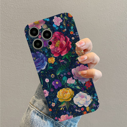 Colorful Floral Pattern on Dark Background with Glitterphone case for iPhone/16/15/14/13/12/266/Plus/Pro/Max Hot sale wholesale customizable pattern cases