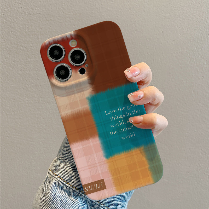 Plaid Pattern with Inspirational Textphone case for iPhone/16/15/14/13/12/274/Plus/Pro/Max Hot sale wholesale customizable pattern cases